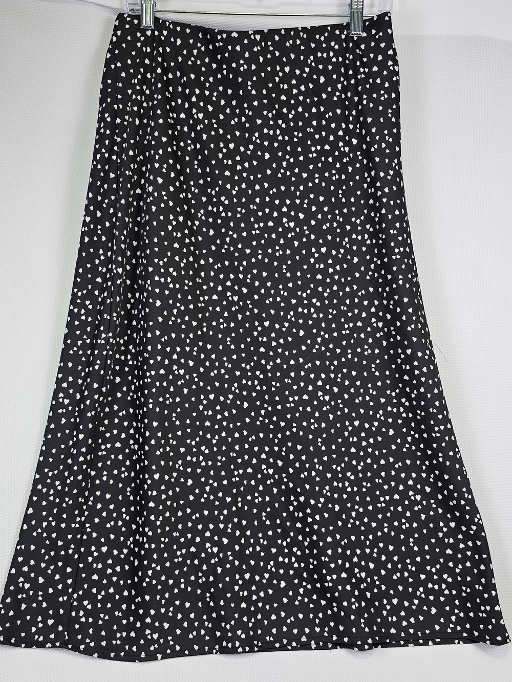 a new day Black A-Line Skirt with White Heart Print